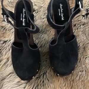 Charles David Style Karma Platform Sandals Euro 38 Black Made in Italy Cow suede